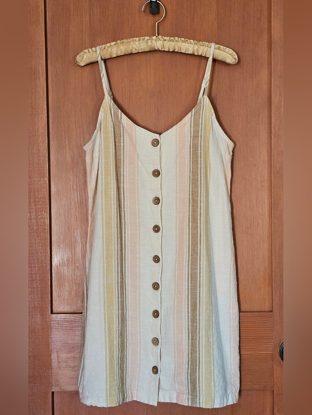 Rip Curl Striped Button-Front Sundress in Cream, Tan & Gold